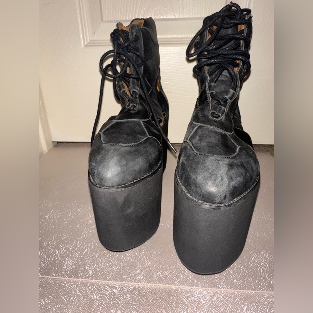 Jeffrey Campbell Stein Black Suede Leather Platform Lace-Up Shoes 8 rave - Picture 5 of 12